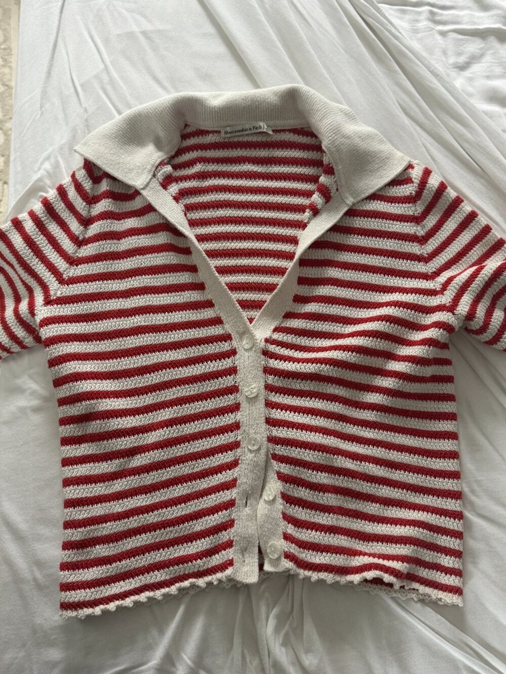 Abercrombie & Fitch Red Cream Striped Knit Cardigan Size S